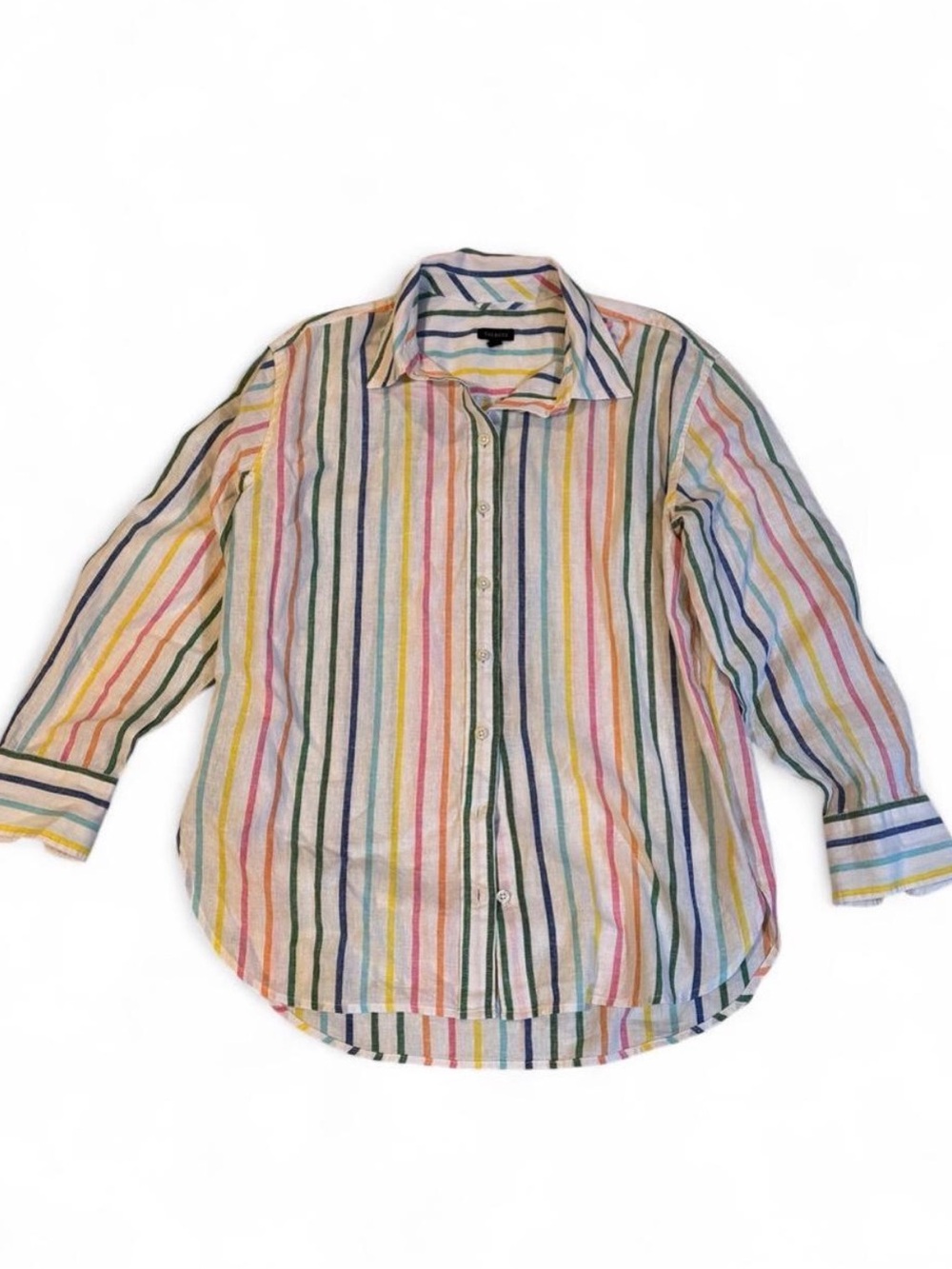 Charming Talbots multi-colored striped button-up linen shirt